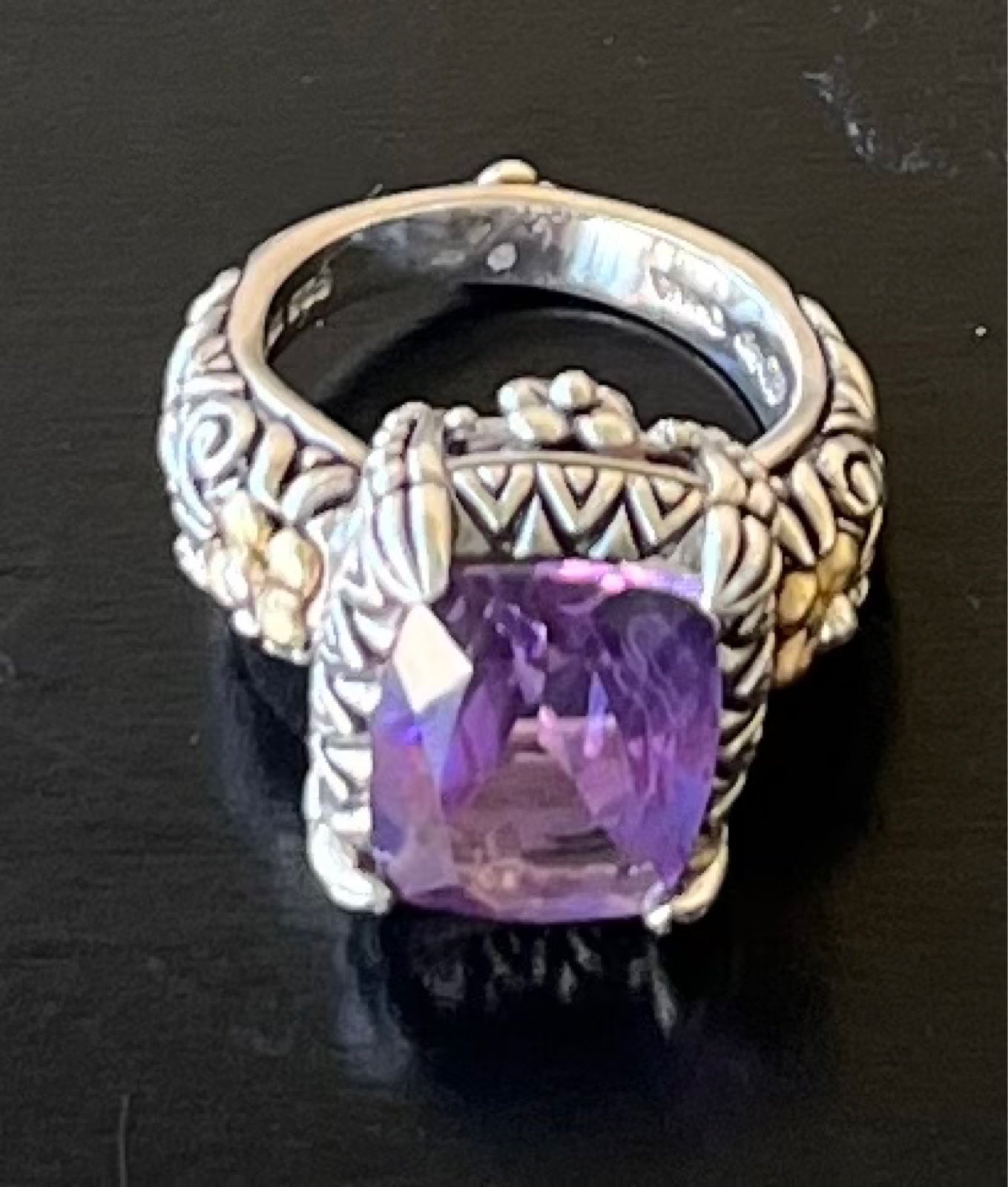 Barbara Bixby Sterling Silver/18k North/South Amethyst Ring Size 7