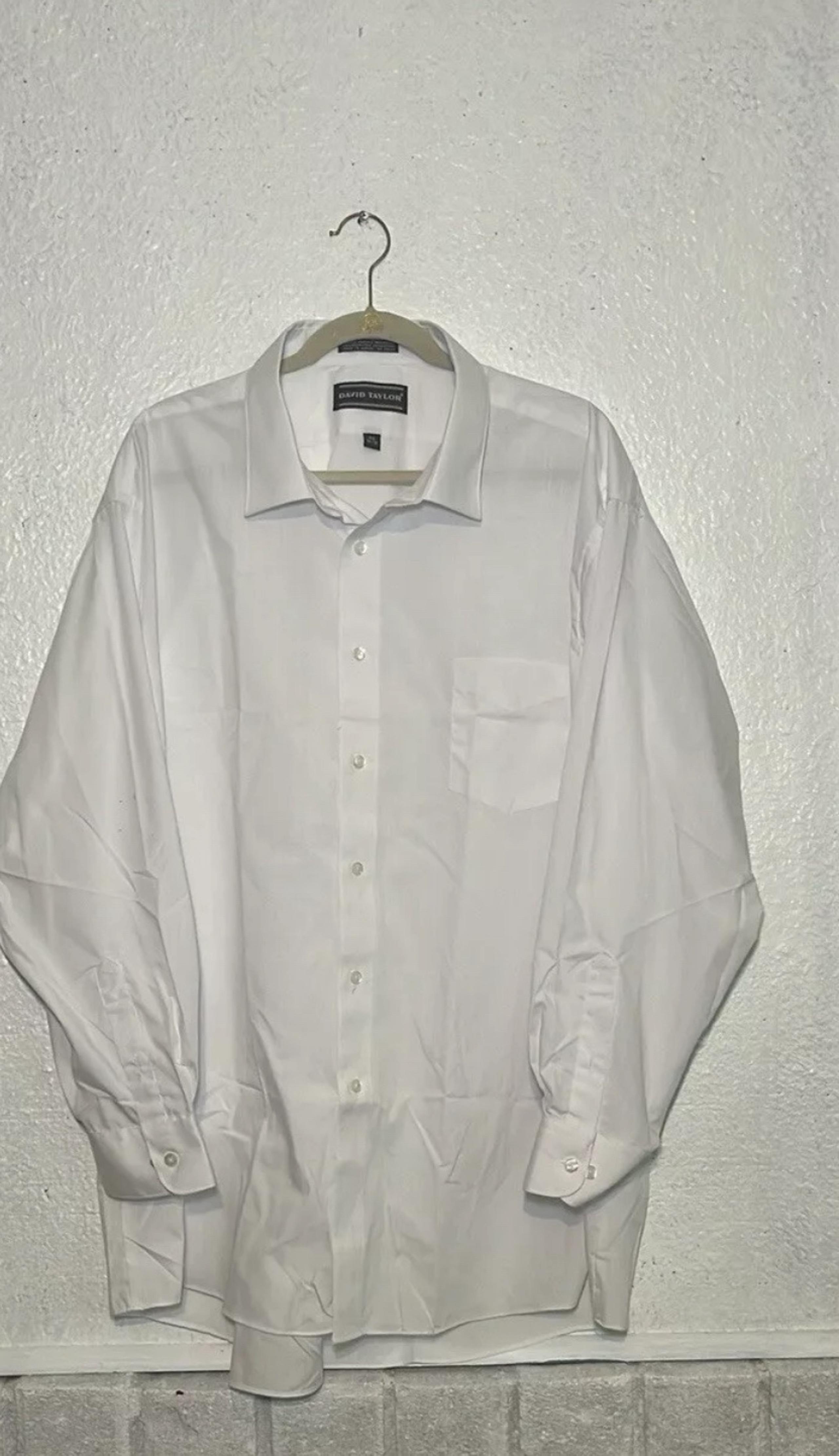 White Dress Shirt David Taylor Mens 20 34/35  Long Sleeve Button Down Cotton