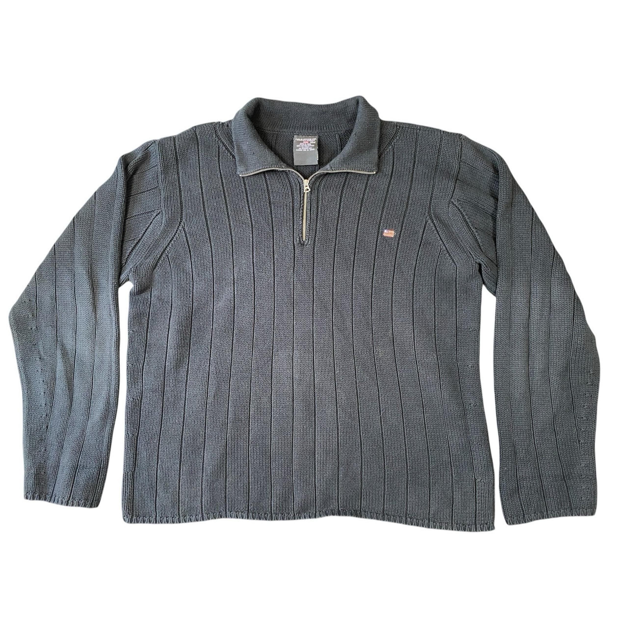 Vintage Ralph Lauren Polo Jeans Sweater Mens XXL Black Fisherman Rib Heavy Zip