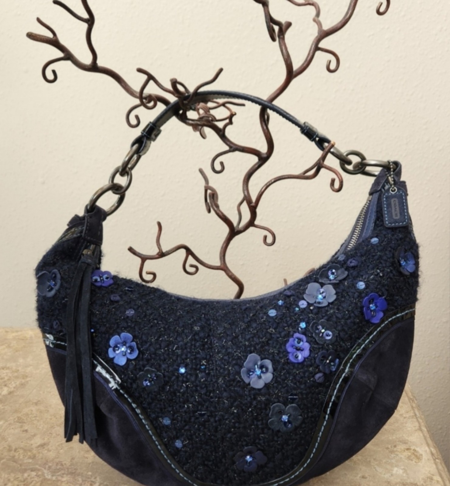 RARE! Coach Chelsea Tweed Hobo In Sequin Tea Rose (10069)