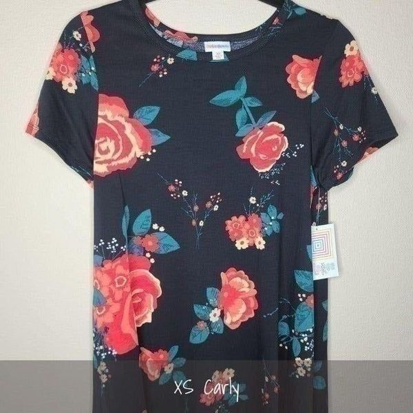 LuLaRoe Carly Dress XS NWT Floral Black Roses