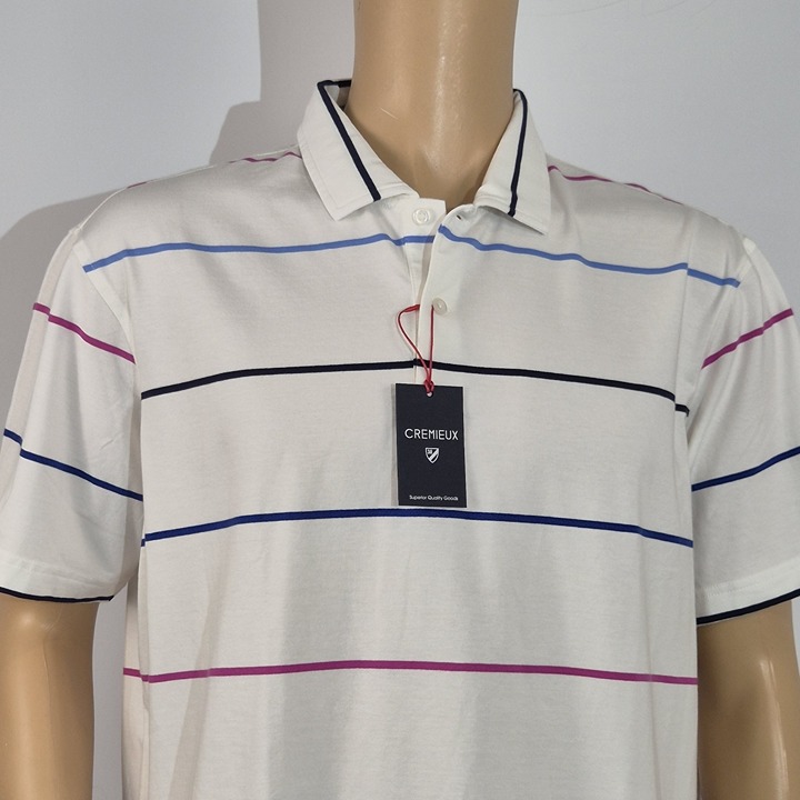 Daniel Cremieux Men's Polo Shirt Size XL White Short Sleeve Striped (32)