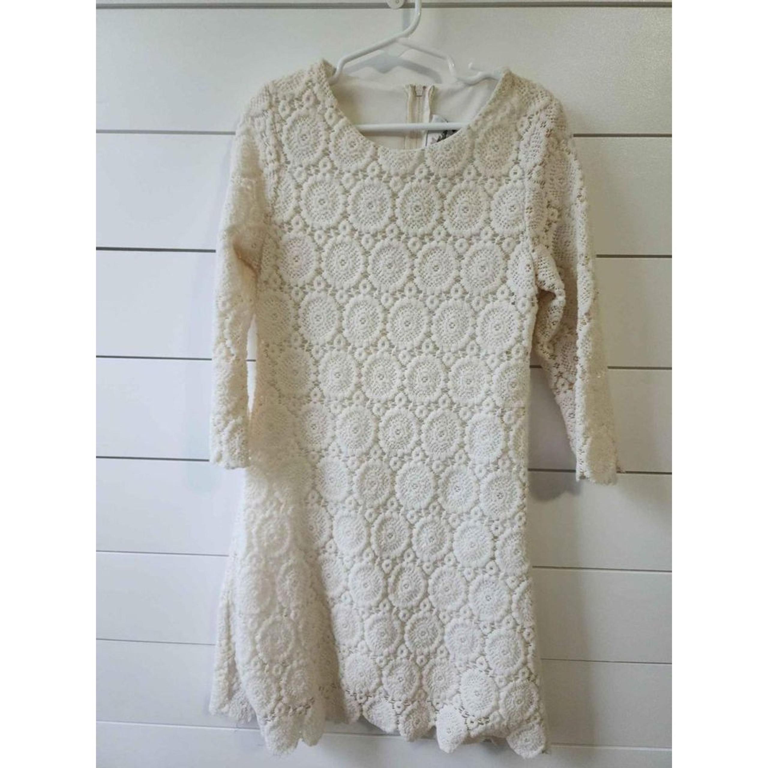Rare Editions Girl's Size 10 Ivory Lace Long Sleeve Scalloped Dress