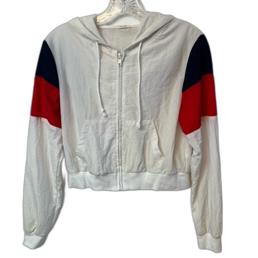 Brandy Melville John Galt Nylon Cropped Windbreaker Long Sleeve Hoodie One Size