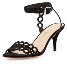 Loeffler Randall Opal Nubuck Leather Kitten Heel Strappy Sandals Black Size 8