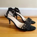 Loeffler Randall Opal Nubuck Leather Kitten Heel Strappy Sandals Black Size 8