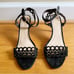 Loeffler Randall Opal Nubuck Leather Kitten Heel Strappy Sandals Black Size 8