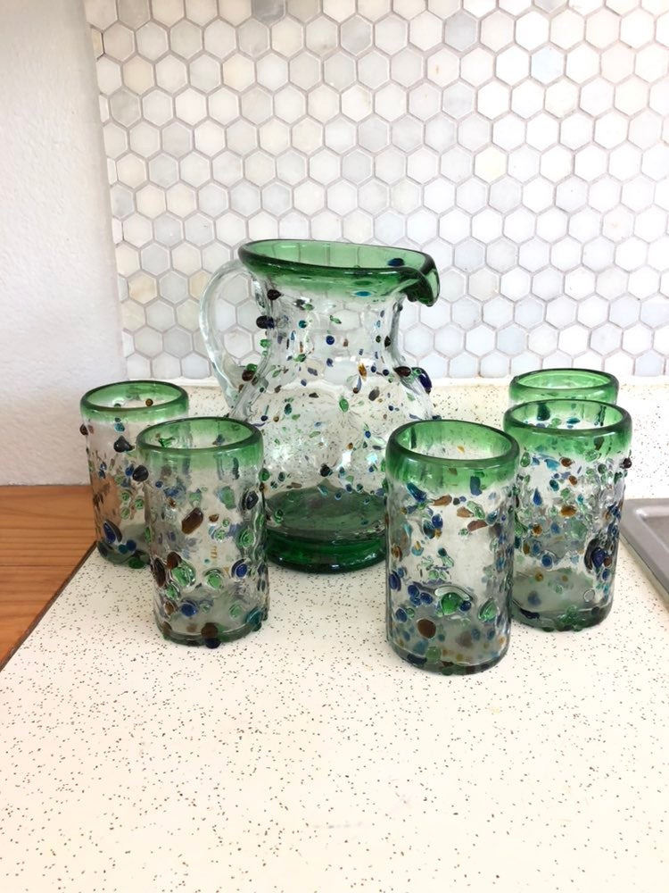 Hand blown drinking glass set