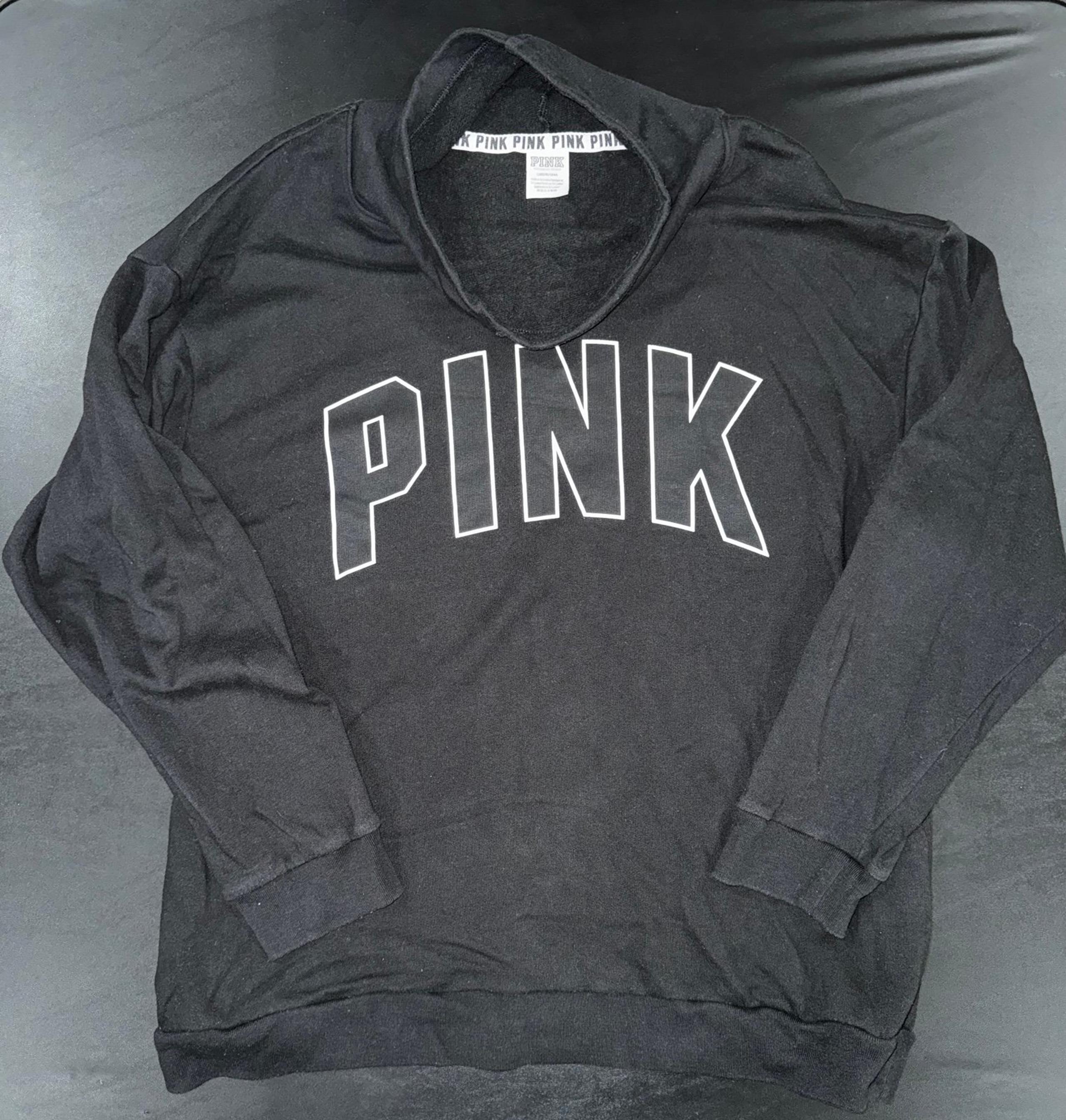 PINK sweatshirt black with tunnel/cowl neck Size: Large