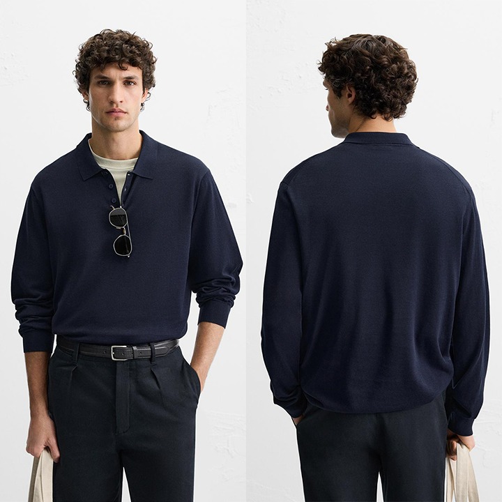 ZARA cotton-silk blend knit polo 0077 size XL