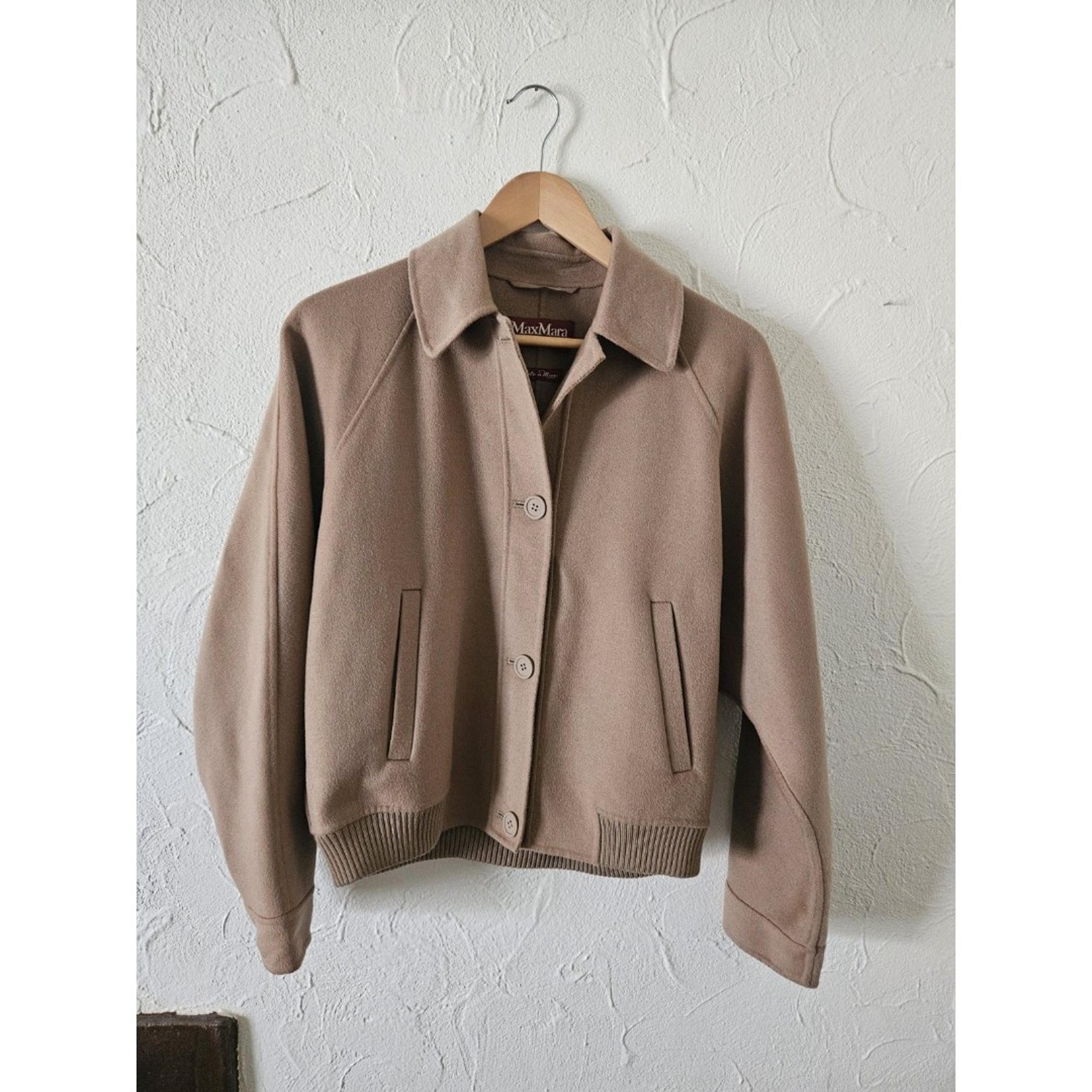 Max Mara Cucito a Mano Camel Bomber Jacket Slik Cashmere Wool Blend Size 6