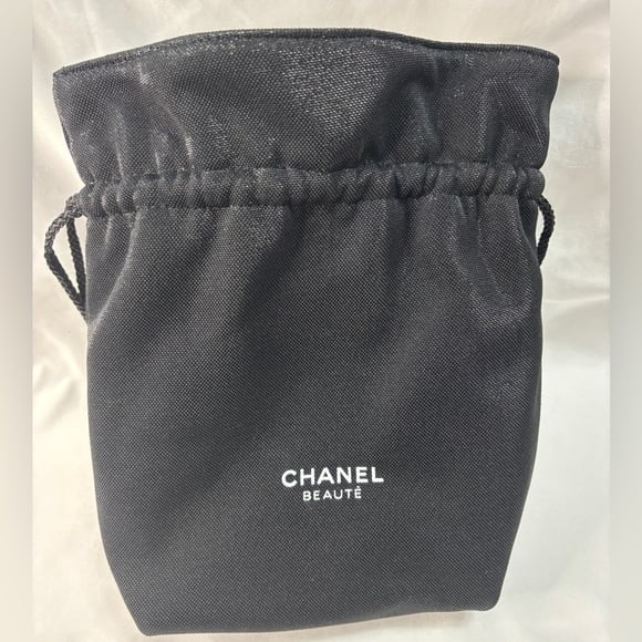 Chanel Beauté Black makeup bag Tie string Authentic