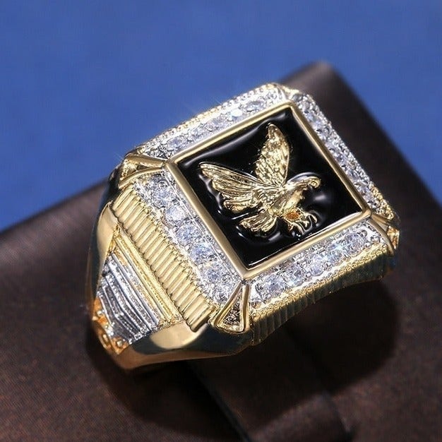 Exquisite 2 tone Enamel Eagle Flying Hip-hop Punk Ring, WAAL1492