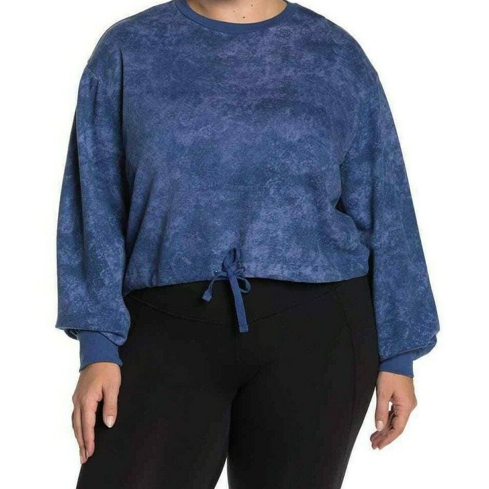 Z By Zella Women's Radial Cropped Sweatshirt Blue Tie Dye Crew Neck Plus 2X New