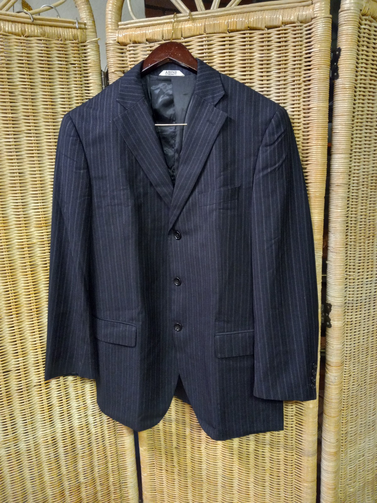 ABINI Midlano Black Suit Sport Coat Blazer Jacket Pinstripes Size 40R/34