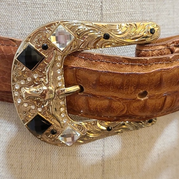 Vintage Leather Crystal Longhorn Belt
