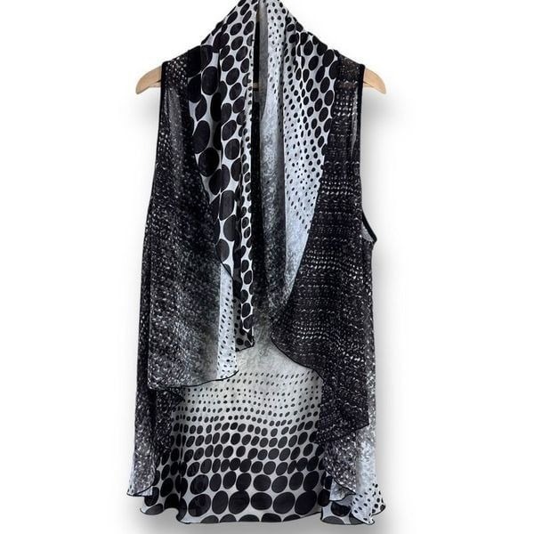 Adore One Size Lightweight Sleeveless Duster Shawl Scarf Black White Mod Dots