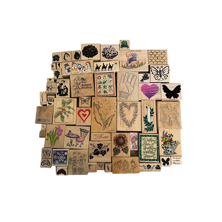 Lot of 56 Wood Rubber Stamps Mixed Themes Brands Stampin' Up Art Impressions ￼