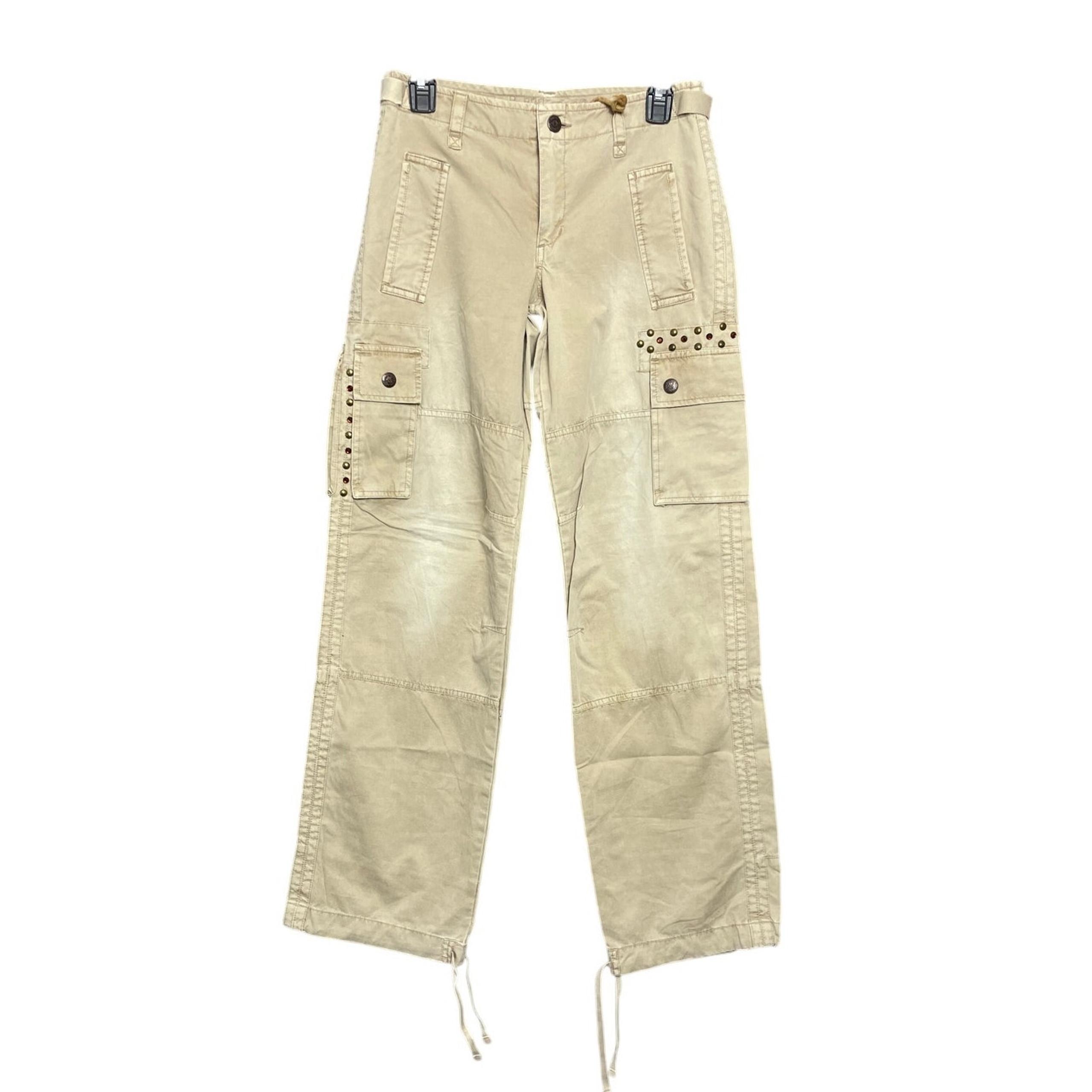 NWT Y2K Studded Khaki Wide Leg Cargo Jeans Size 5 Parachute Pants - Dollhouse