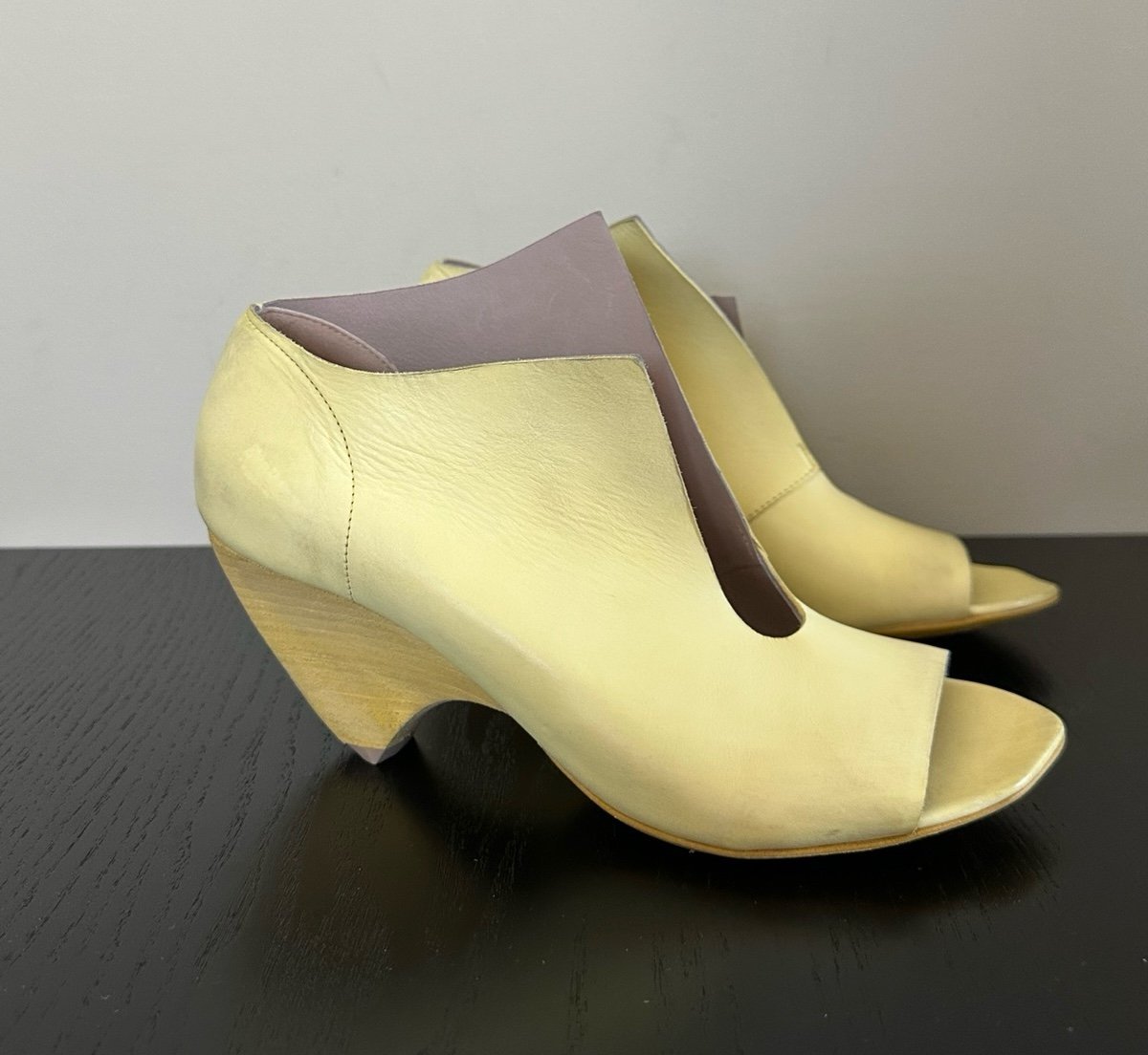 Marsell Yellow Leather Stacked Heel Open Toe Shoes Women Size US7.5/EU38