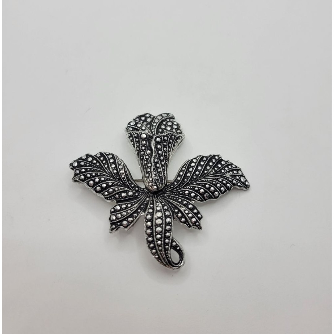 Vintage Silvertone Germany Marcasite flower Brooch