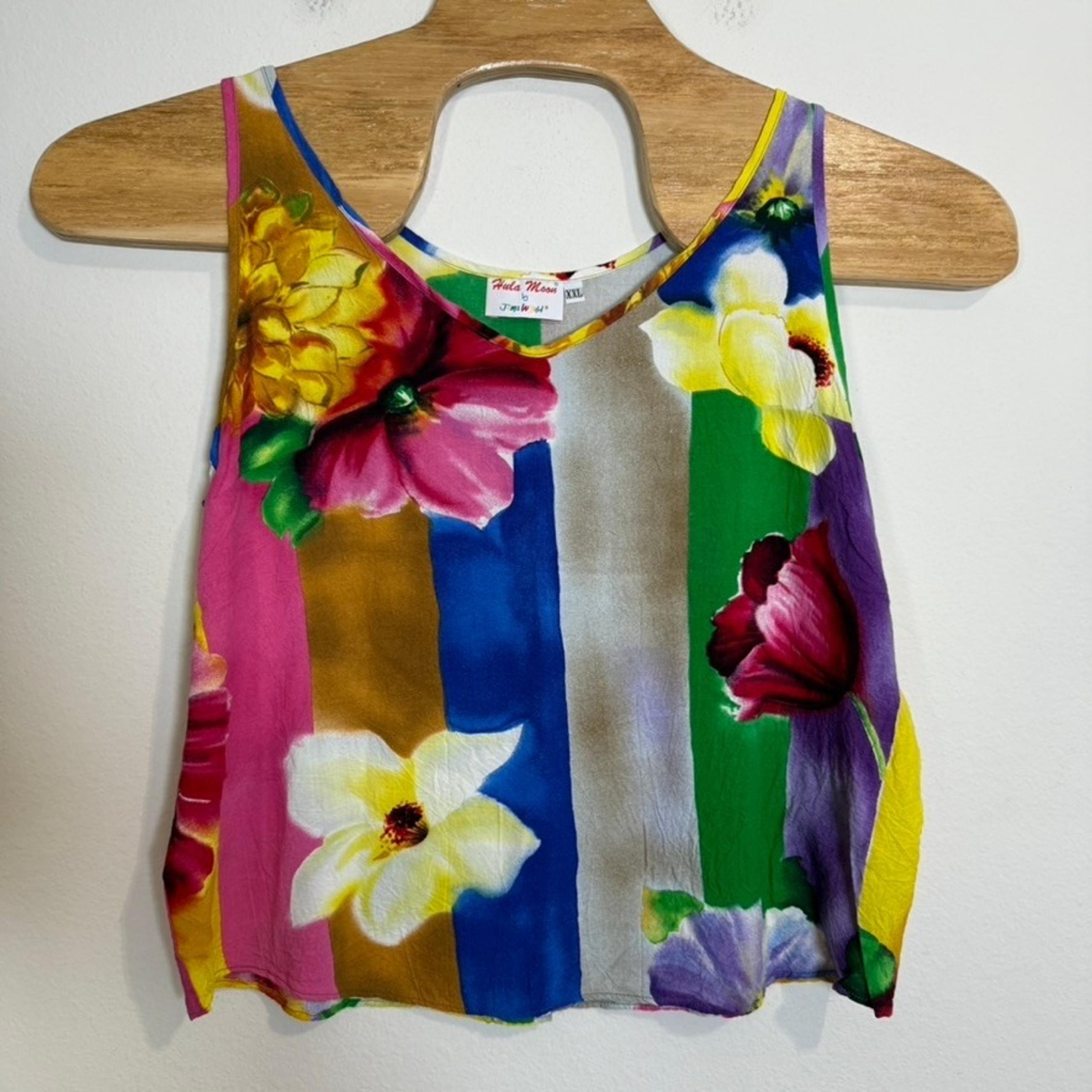 Jams World Hula Moon Floral Tank Top Colorful Sleeveless Casual Blouse XXL
