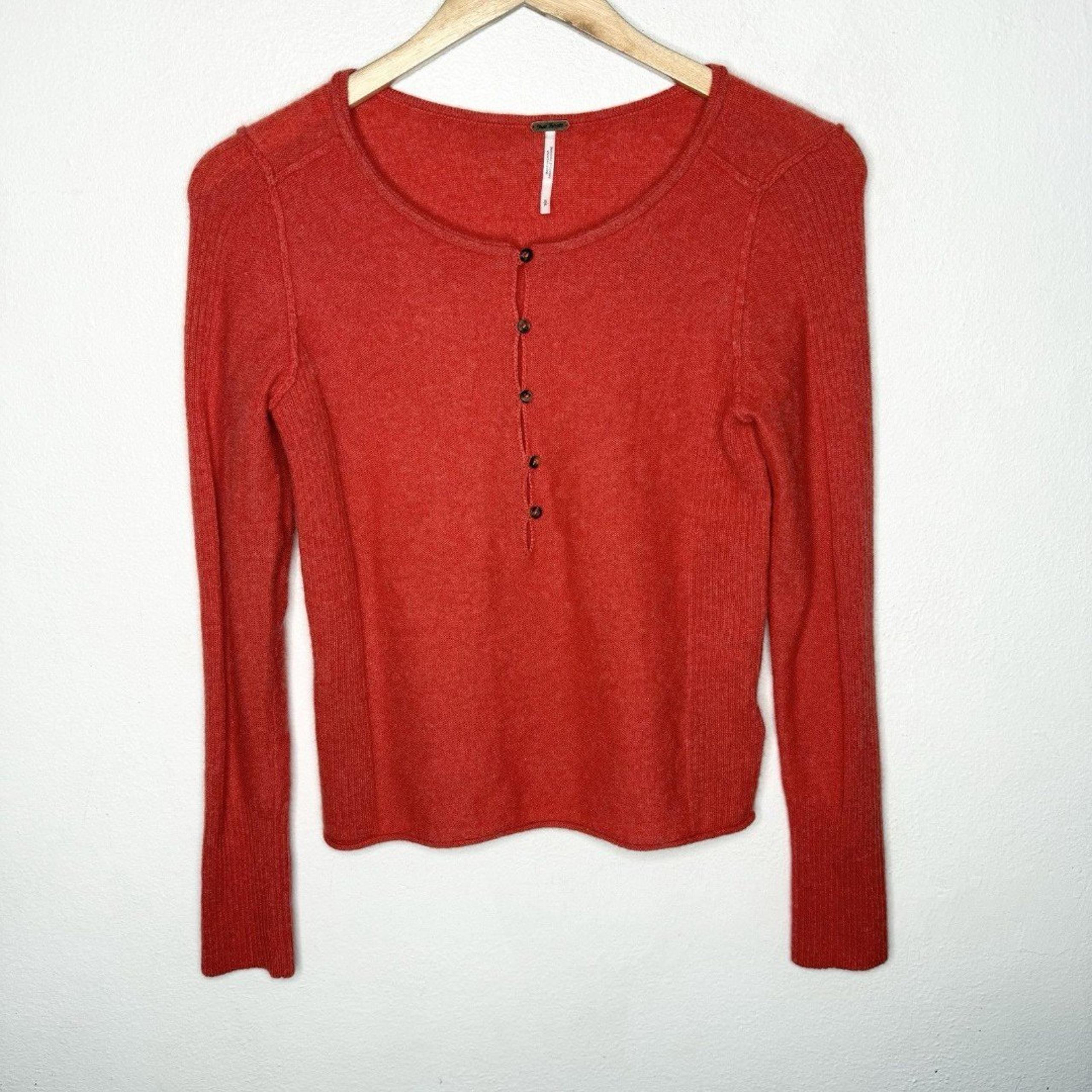 Free People Liquid Sugar Cashmere Henley Sweater Red/Orange Women’s Small