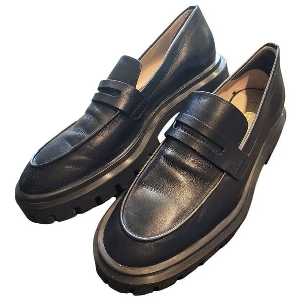 Stuart Weitzman Ultralug Penny Loafers Women's 8 B Black Chunky Leather