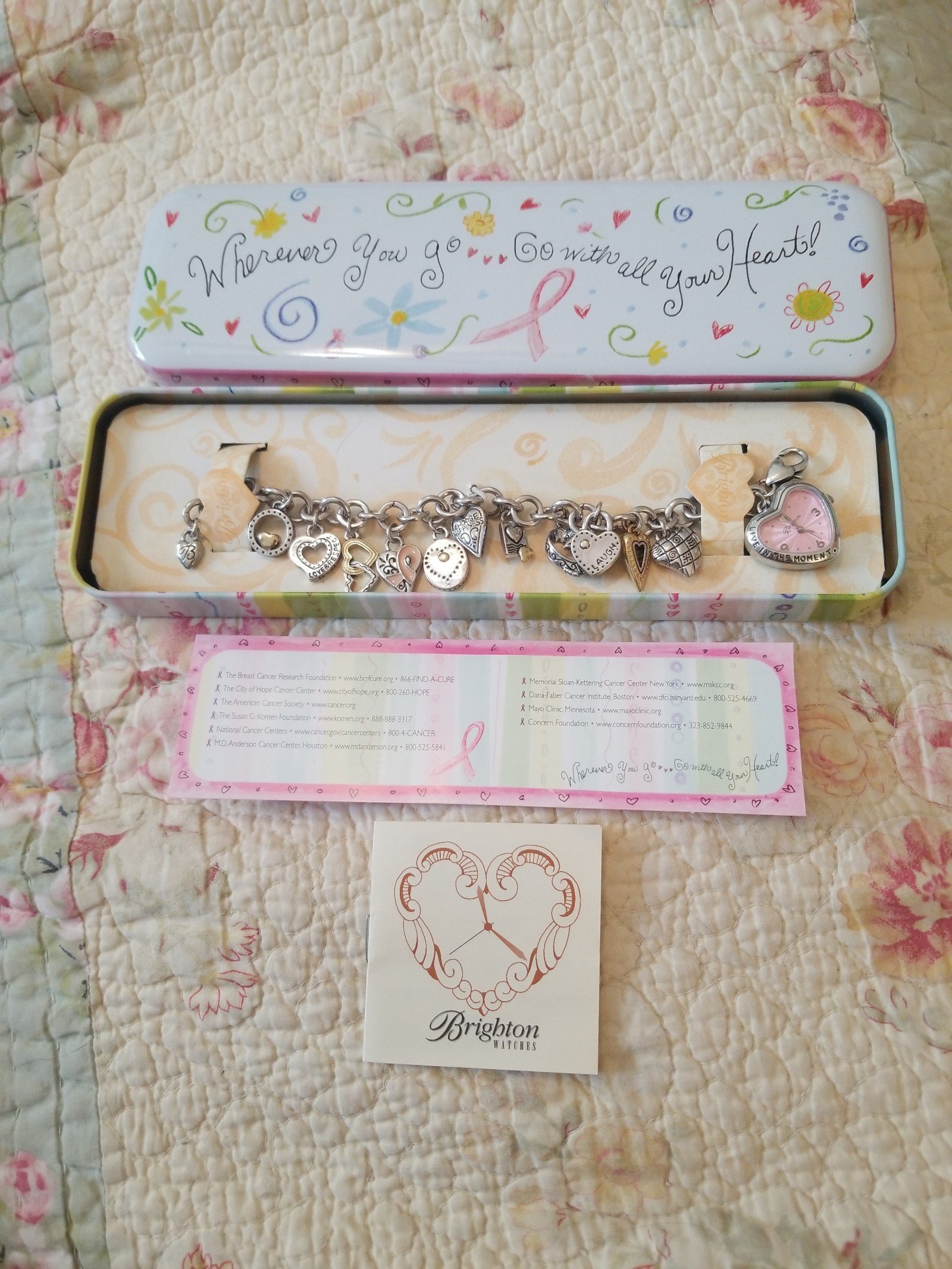 Brighton charm bracelet w/ pink heart watch