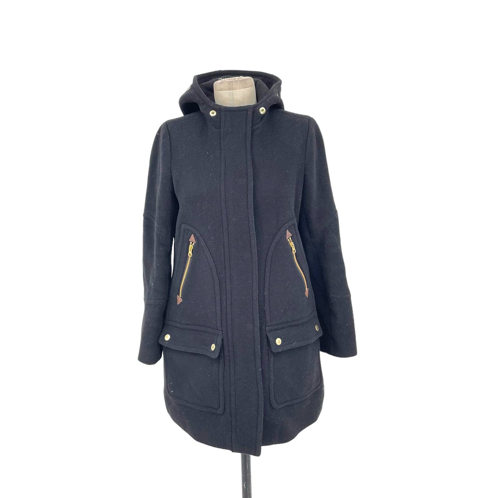 J. Crew Chateau Parka Jacket in Italian Stadium-Cloth Wool Black Size 4