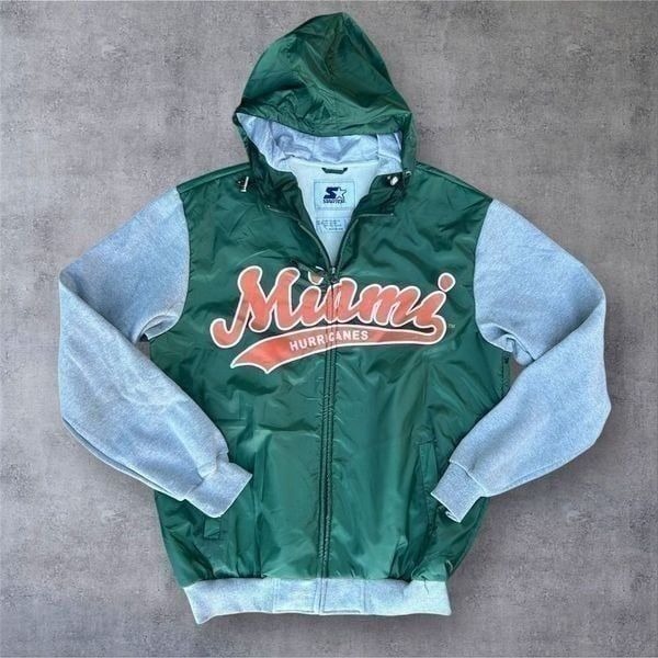 Vintage Miami Hurricanes Hooded Varsity Jacket Men's Size L Multicolor