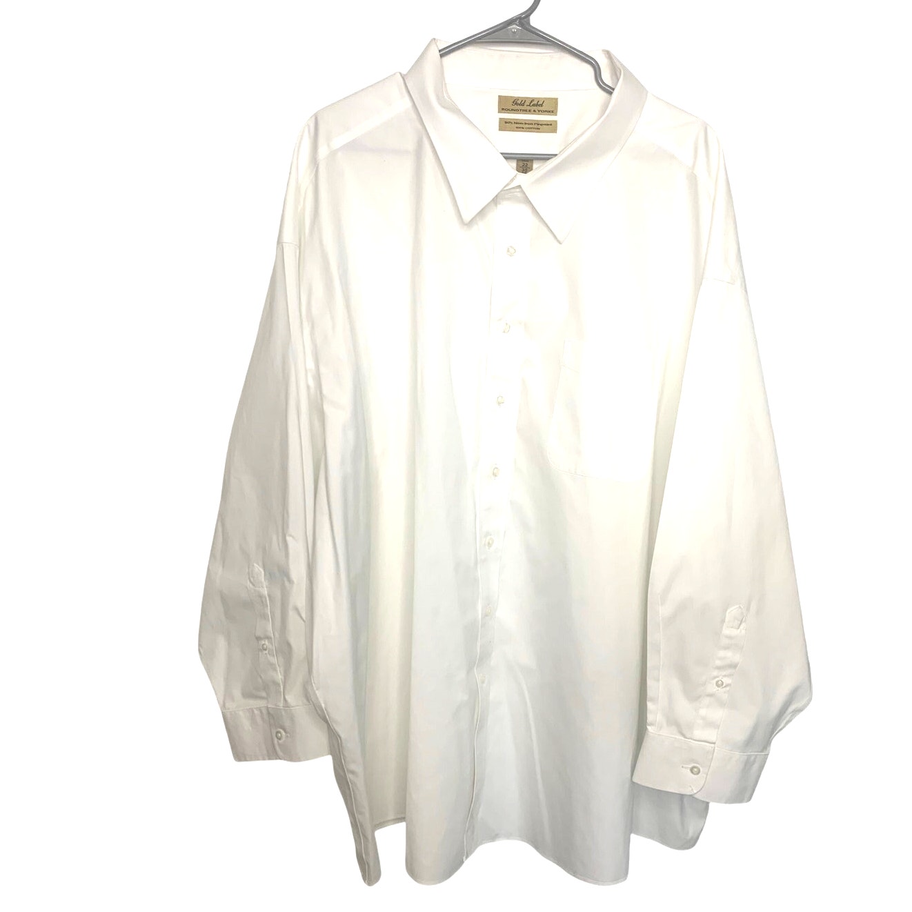 Roundtree & York Gold Label Dress Shirt Button Up 22/35 Big White 80s Non Iron