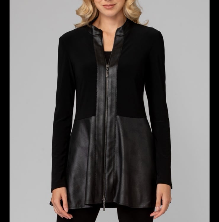 Joseph Ribkoff Fit And Flare Full Zip Jacket Vegan Leather Women Size 8 Black