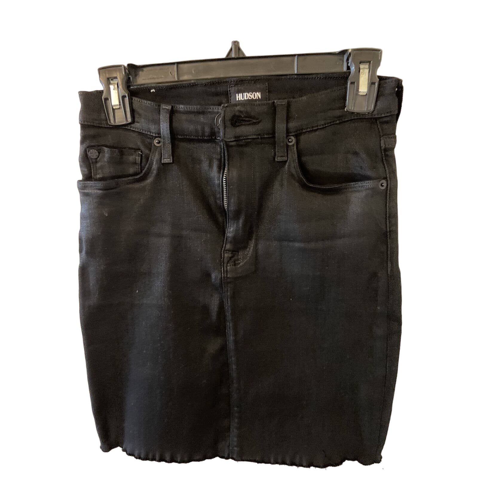 NWT Hudson Jeans Pencil Jean Skirt Mid Rise Robbie Denim Black Coated Size 25