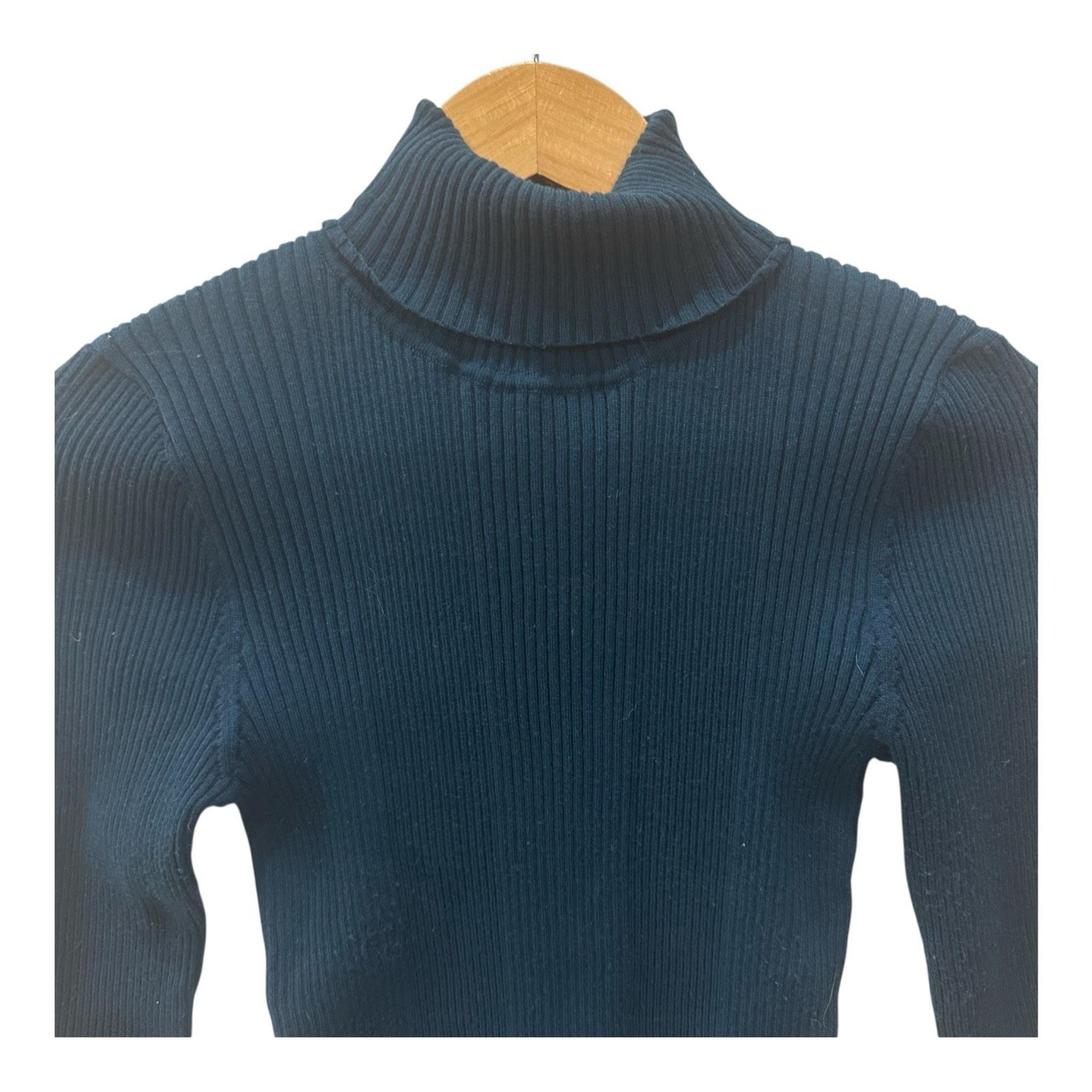 Sweater Women's M Teal Blue Turtleneck Pullover Ribbed Knit Fitted - Title Nine