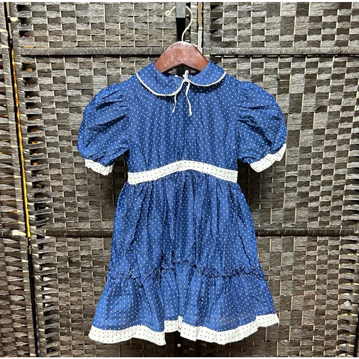 Blue Polkadot vintage cottagecore prairie dress 3T toddler kids