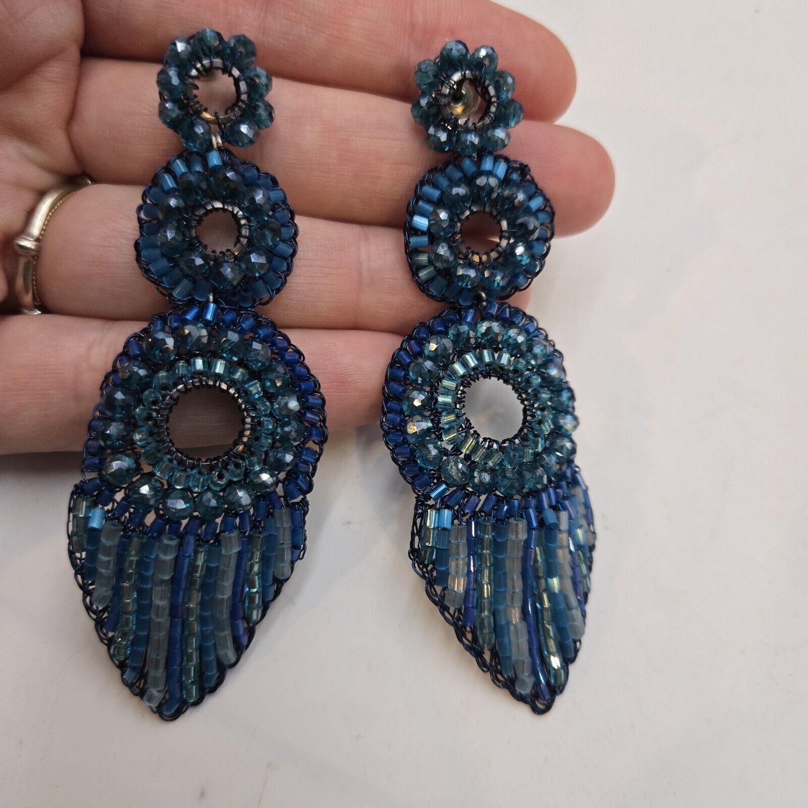 Nantucket Vanderbilt Collection Blue Handbeaded Dangling Statement Earrings