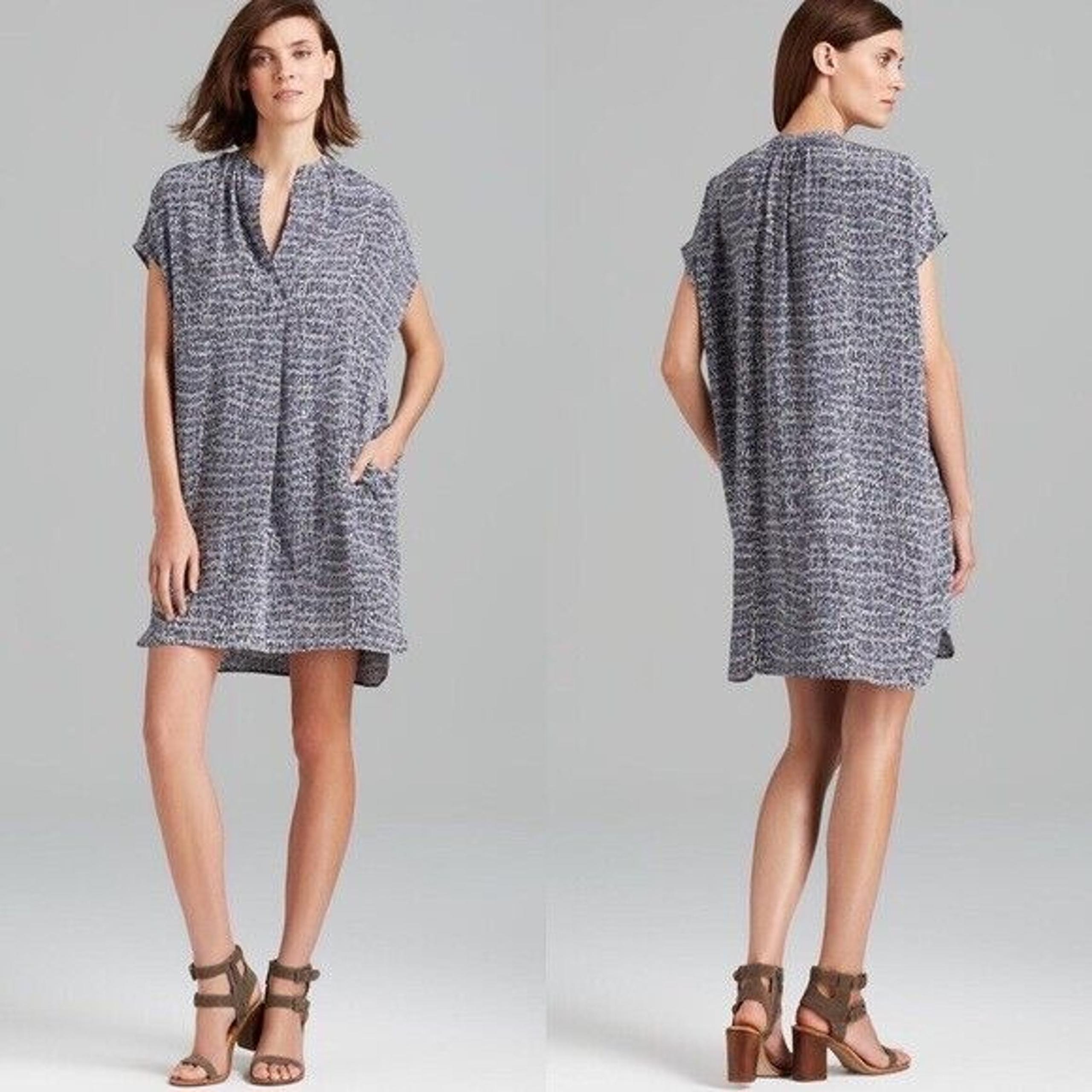 Vince Women Grey Printed Silk Casual Relaxed Oversize Boxy Mini Dress Size XS
