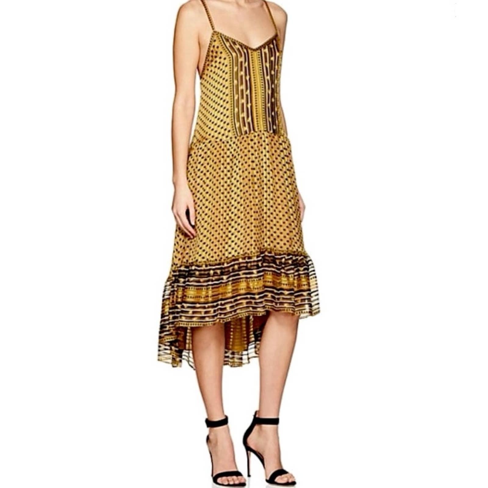 Ulla Johnson Talin Silk Scarf Print Tie Shoulder Midi Dress Sz 2