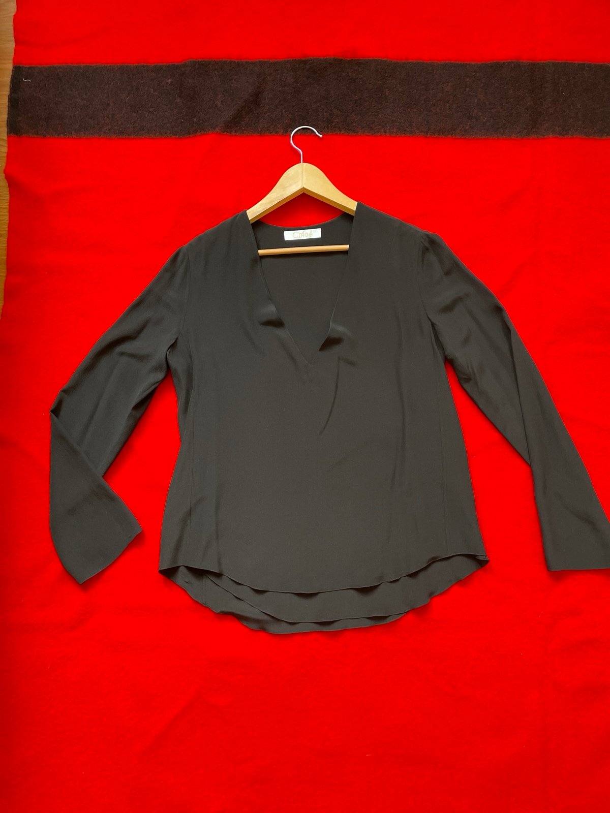 Chloe Black Silk V-Neck Full Sleeve Top size 40