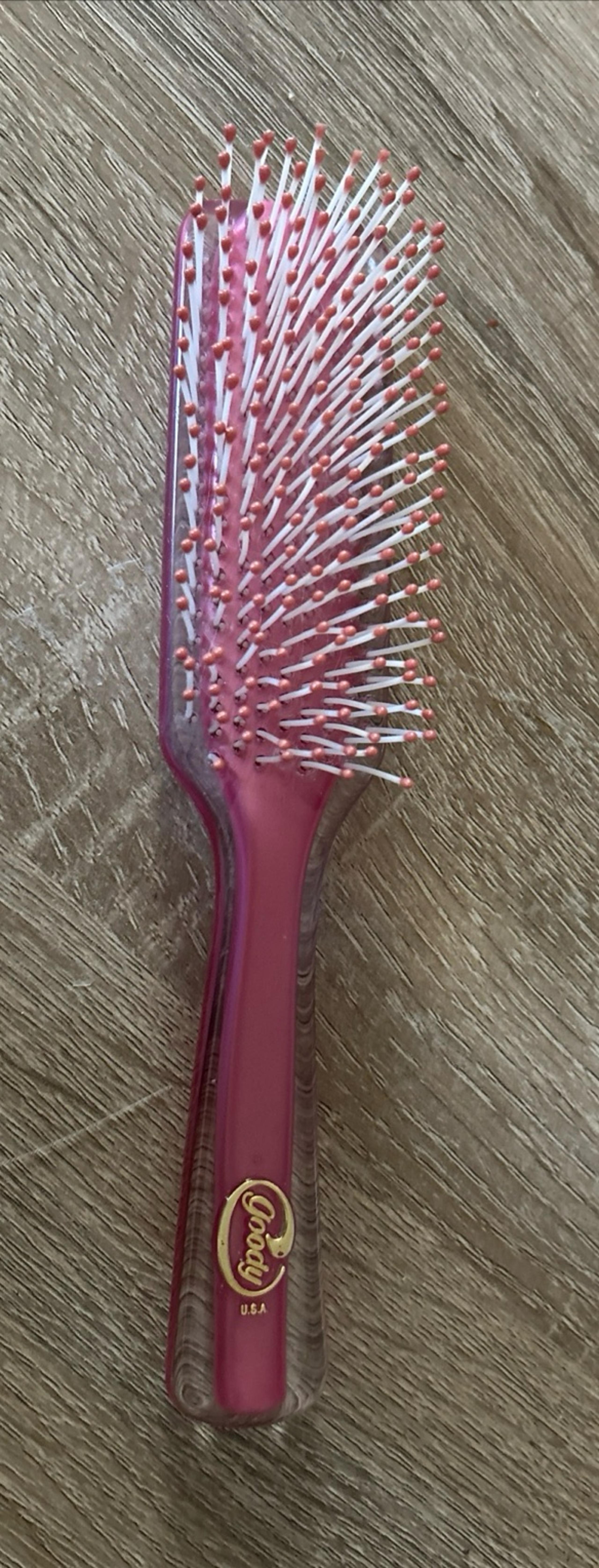 Vintage Goody Dk Pink/Clear Plastic Hair Brush W/Ball Tips~Made In USA 8 1/2”