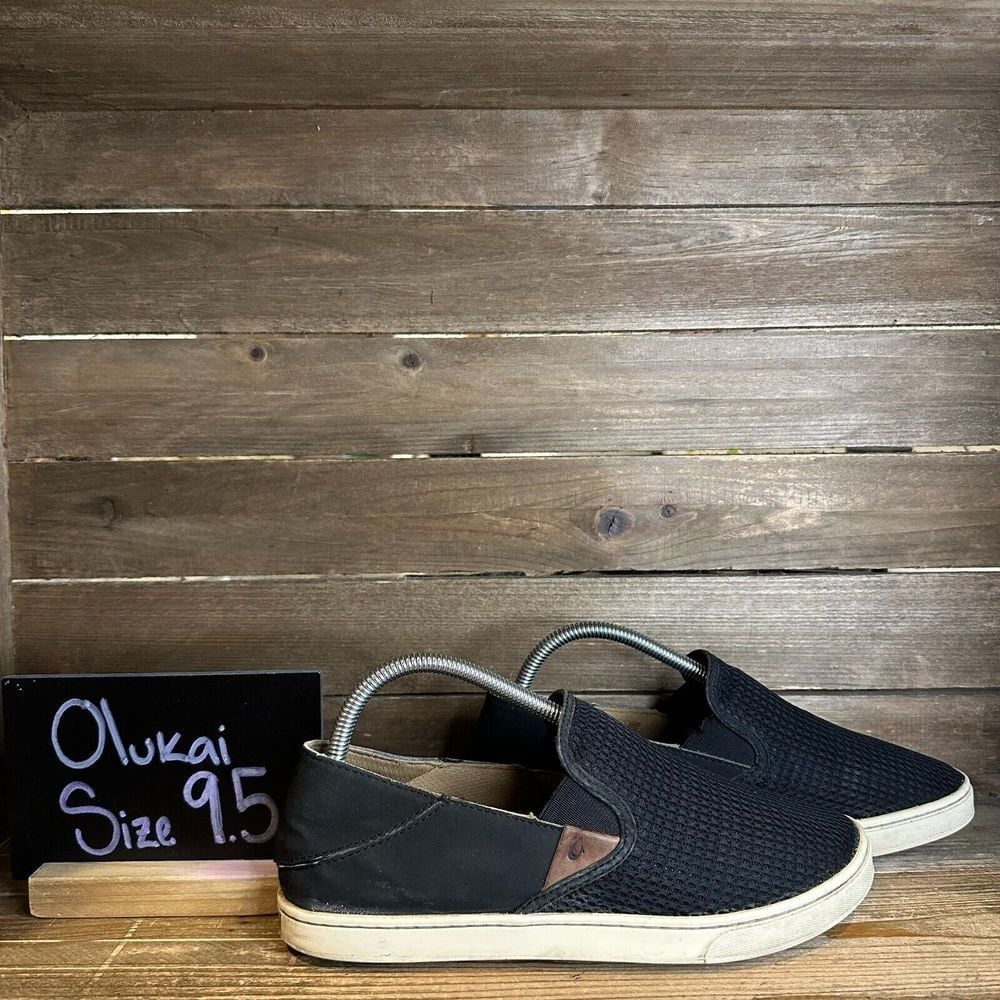 Womens Olukai Pehuea Black Mesh Casual Comfort Slip On Sneakers Shoes Size 9.5 M