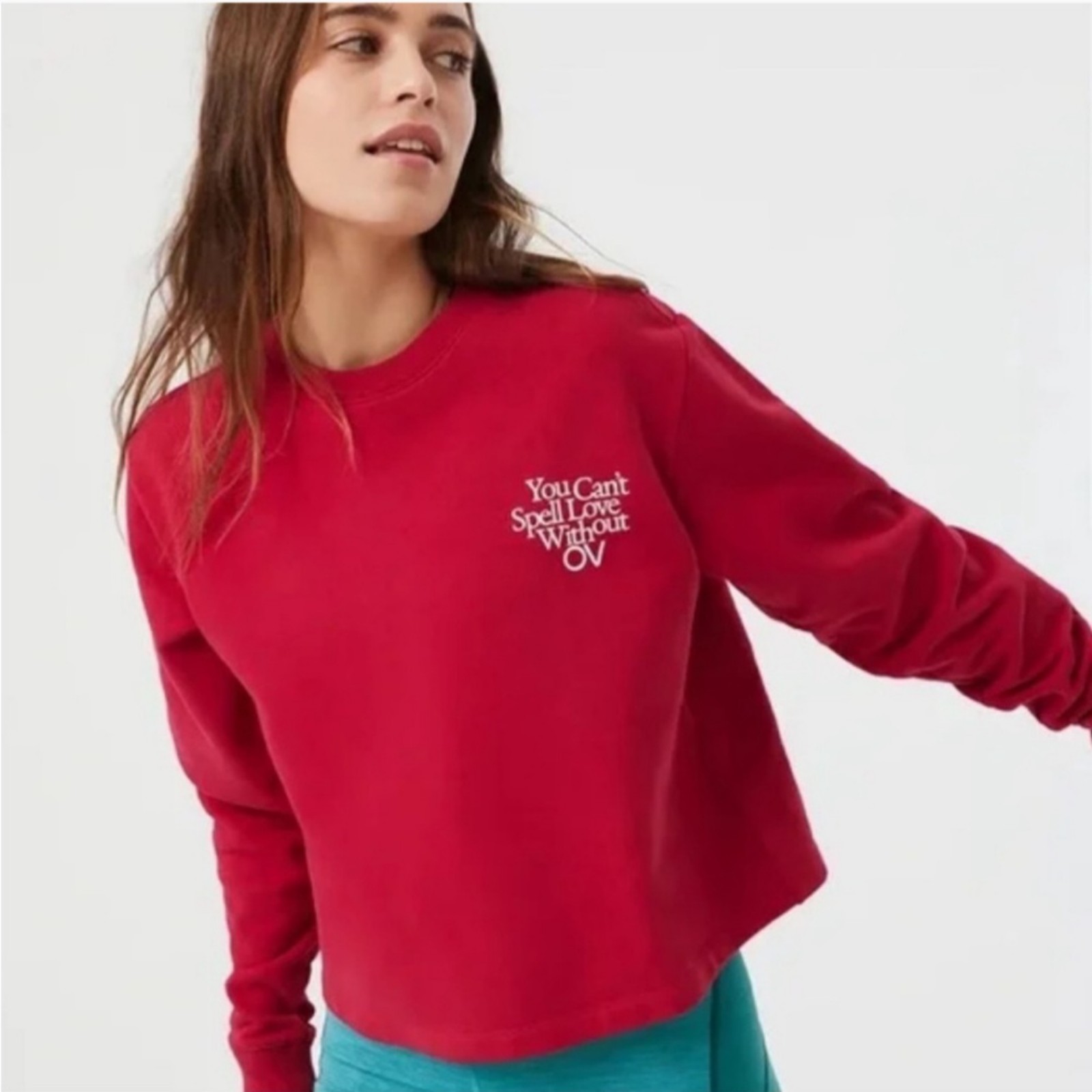 Outdoor Voices Red White You Can't Spell Love Without OV Crop Sweatshirt