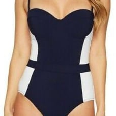 New Tory Burch Womens Lipsi One-Piece Swimsuit Tory Navy/White Small