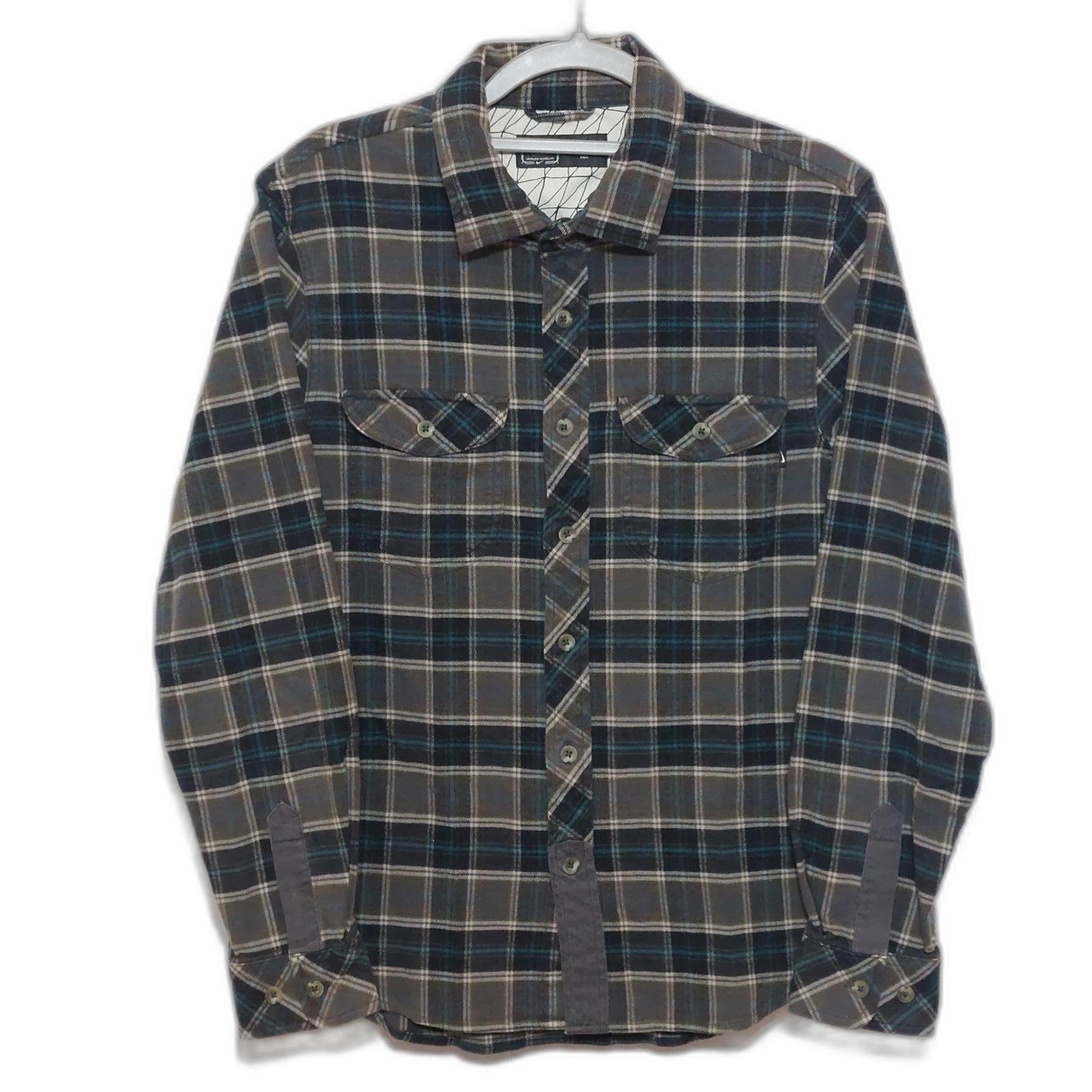 NIKE GREEN PLAID LONG SLEEVE BUTTON DOWN FLANNEL SHIRT MENS MEDIUM