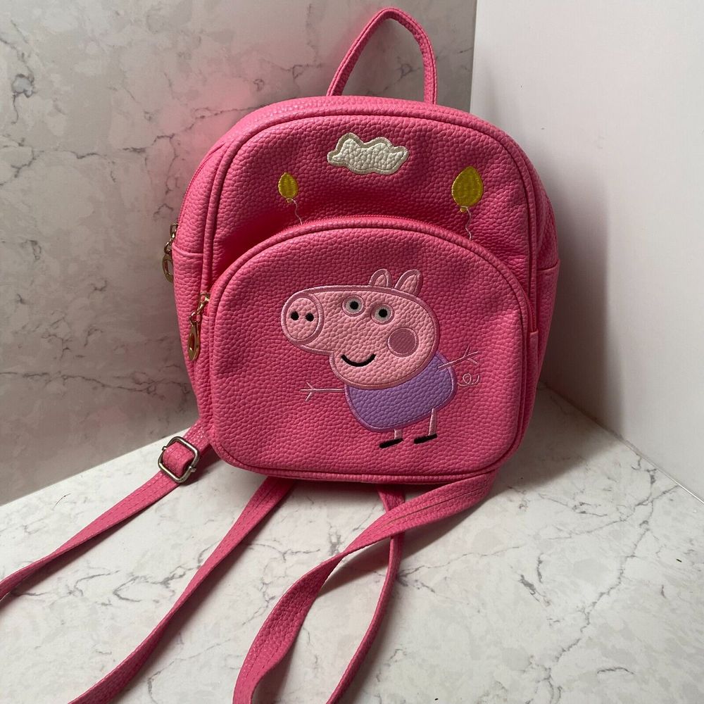 Peppa Pig Pink Leather Texture Adjustable Strap Girls School Backpack for Kids