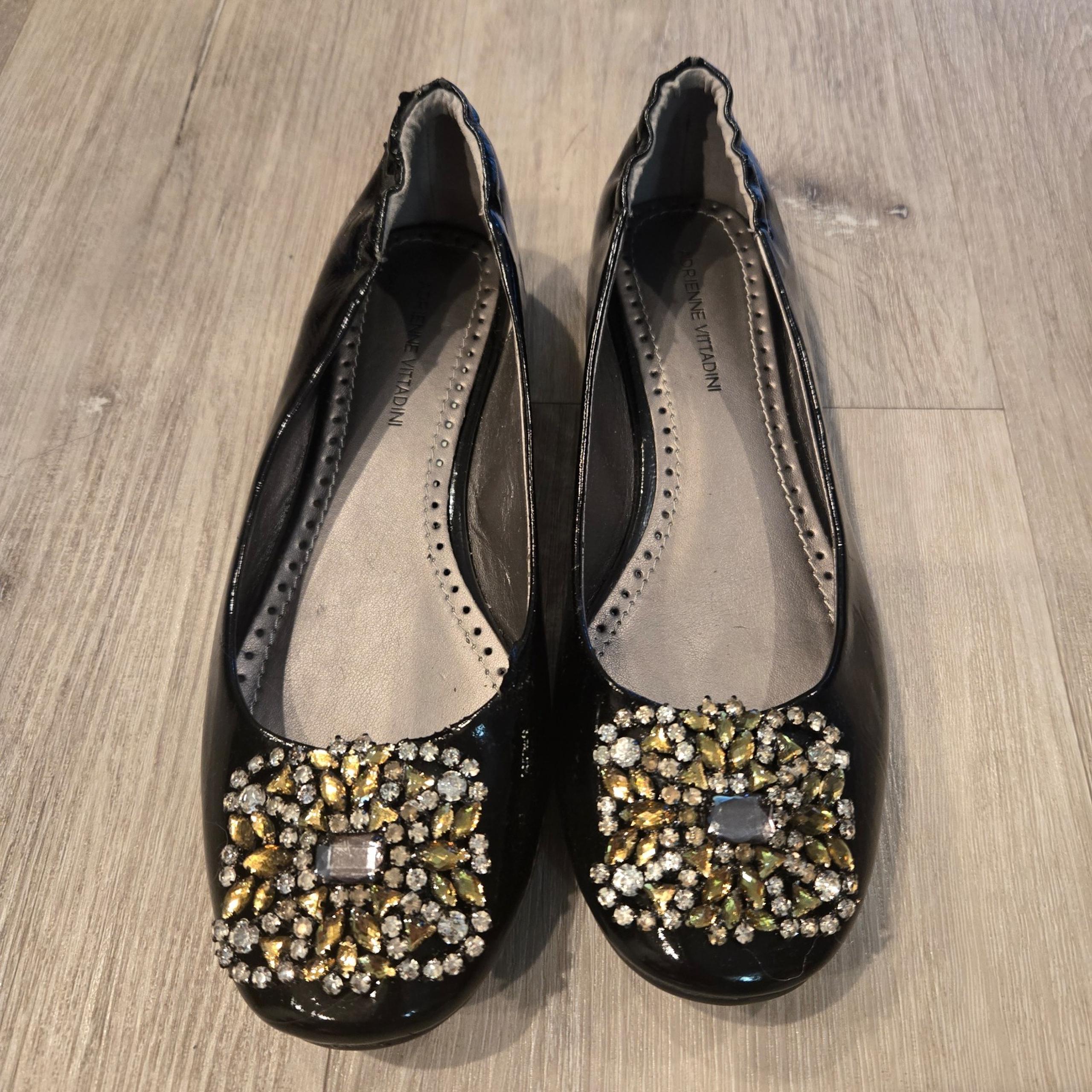 Black Ballet Flats Jewel Rhinestone Toe Womens Size 7 - Adrienne Vittadini