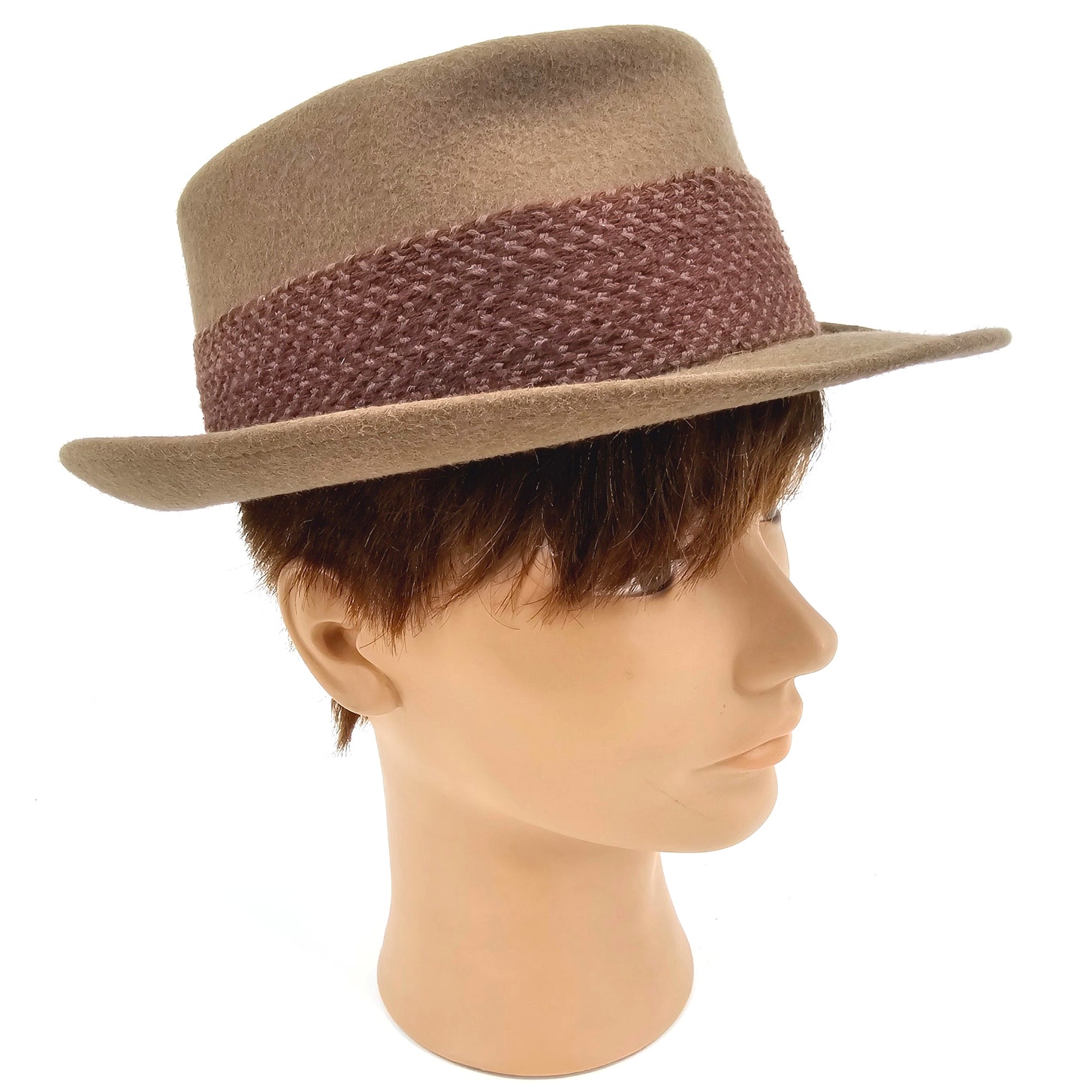 Vintage 1940s-50s Manstyle Brown Wool Felt Wide Band Hat Repell-X All Weather