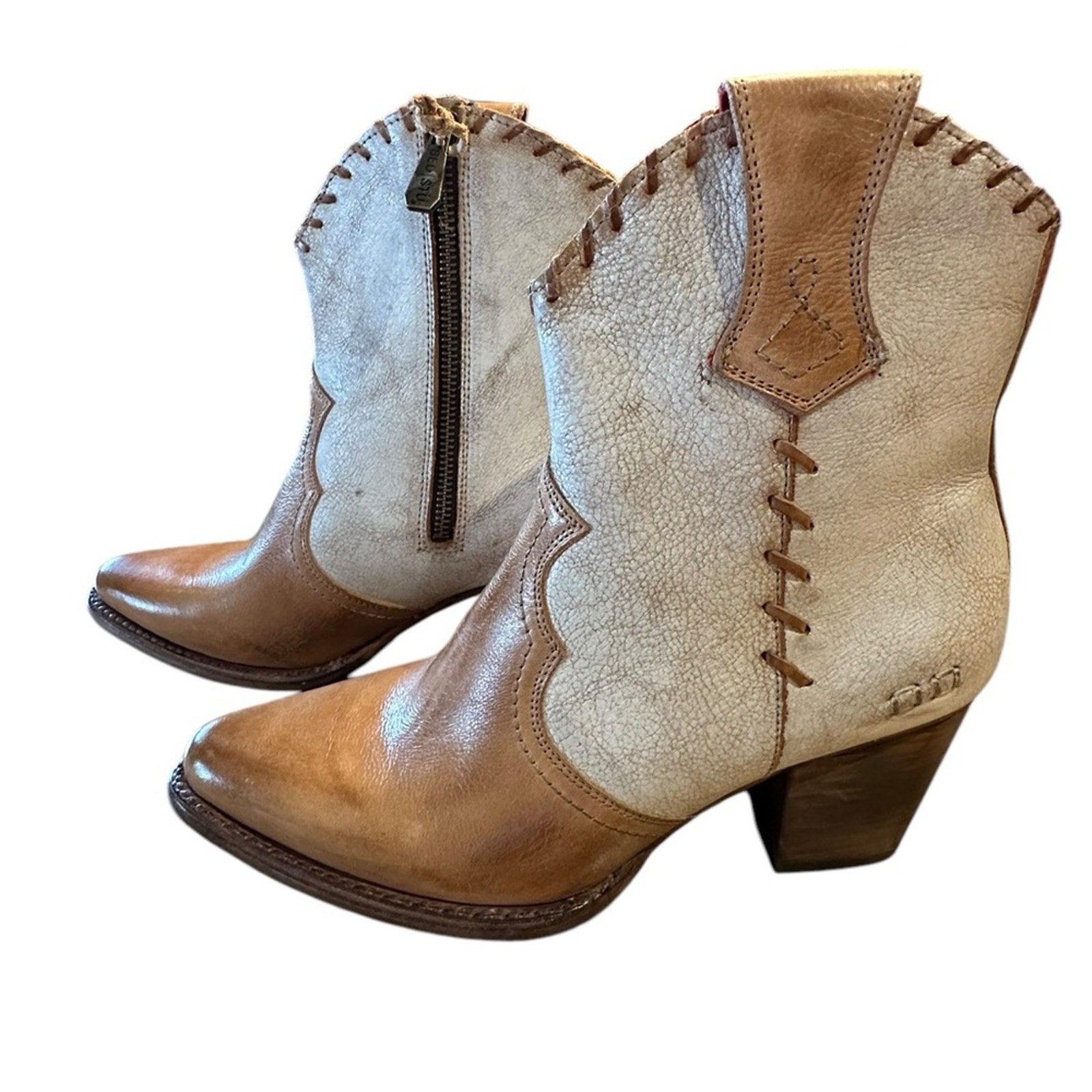 Bed-Stu Women's Size 9.5 Two-Tone Zip Side Western Ankle Boots NWT