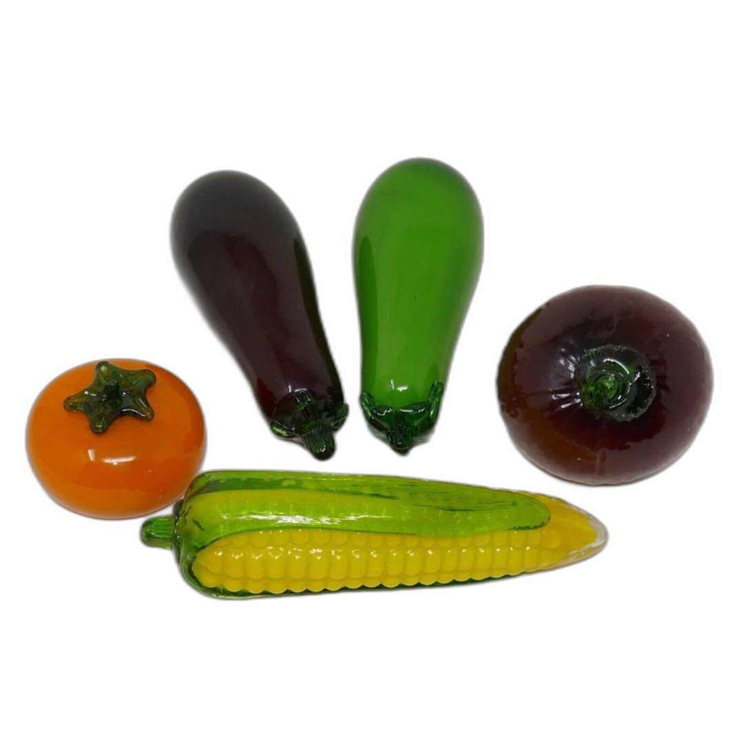 Art Glass Vegetables ~ Corn Eggplant Onion Tomato Zucchini Squash